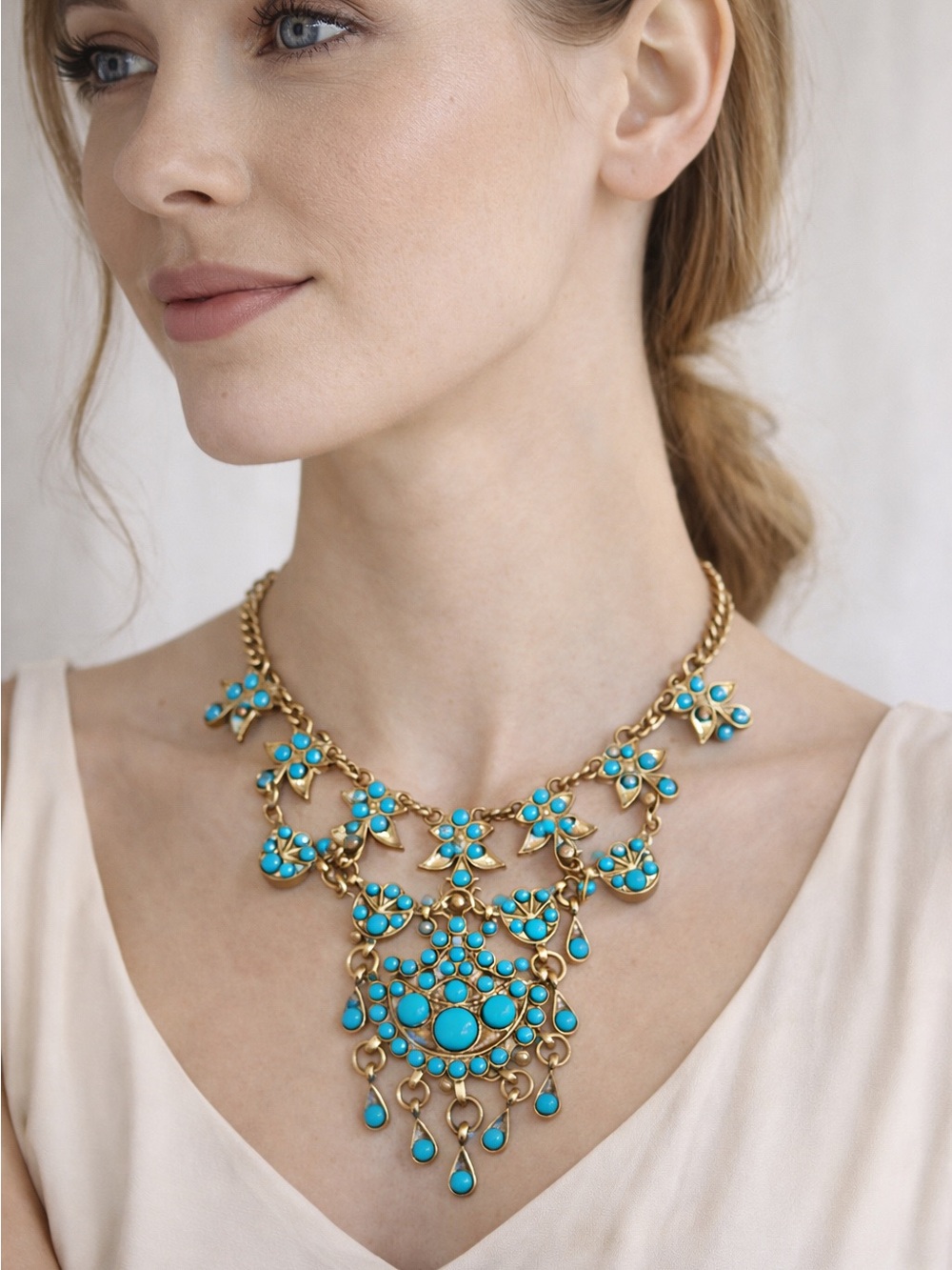 Target Gold and Turquoise Bib Necklace